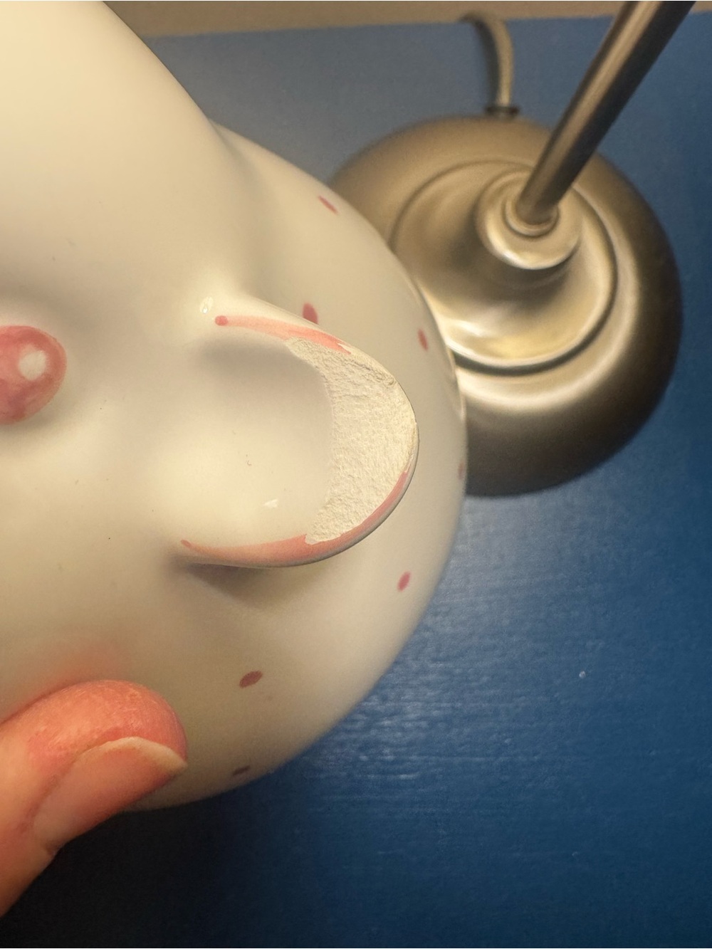 Tiffany & Co. White & Red Polka Dot Ceramic Elephant Piggy Bank - chip on ear - Picture 7 of 7